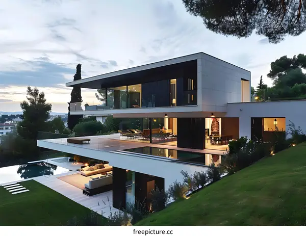 Modern House with Infinity Pool and Terrace overlooking the City