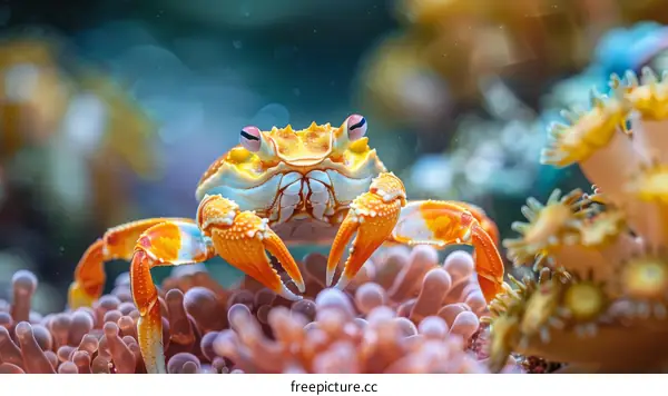 A Colorful Crab on a Coral Reef