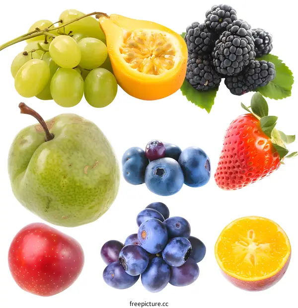 Assortment of Fresh Fruits on White Background