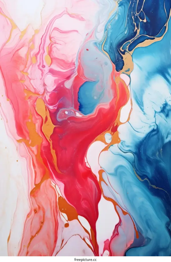 Vibrant Abstract Painting in Red, Pink, Blue and Gold