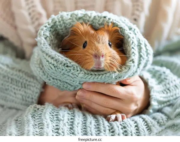 Cozy Brown Guinea Pig Snuggling in a Green Blanket