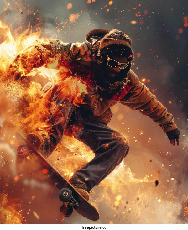 Man Skateboarding on Fire: A Daring Stunt