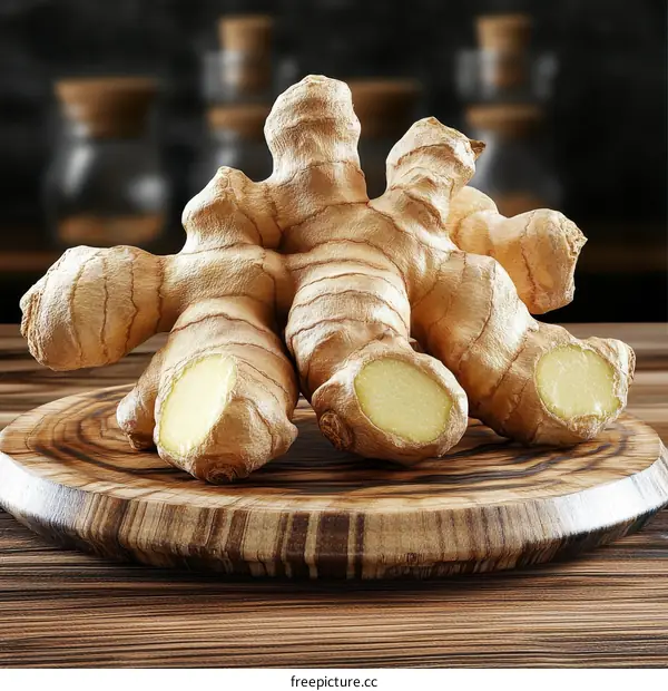 Fresh Ginger Root on Wooden Cutting Board