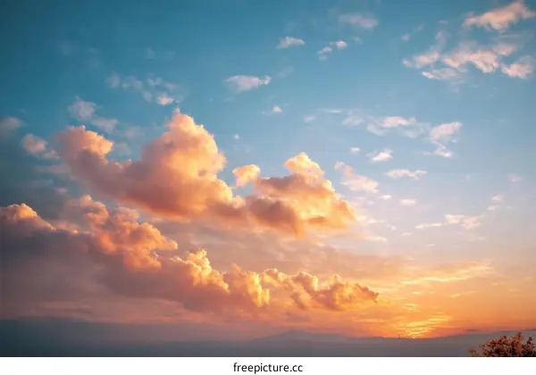 Beautiful Sunset Sky with Fluffy Clouds
