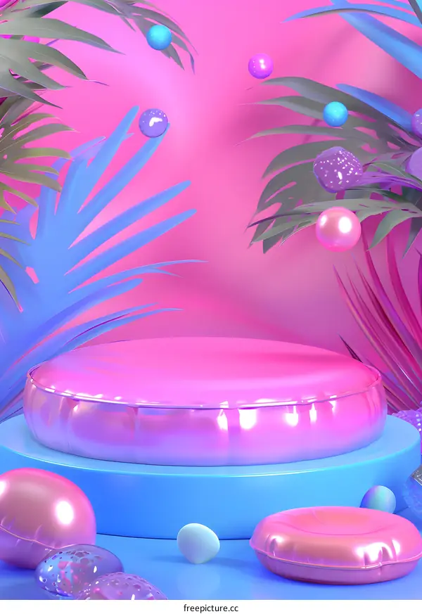 Pink and Blue Tropical 3D Rendered Background for Product Presentation