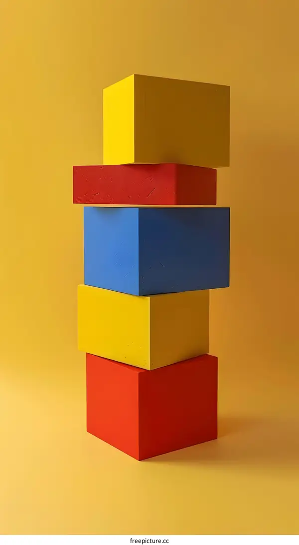 Abstract Yellow Red and Blue Colored Cubes Stacked