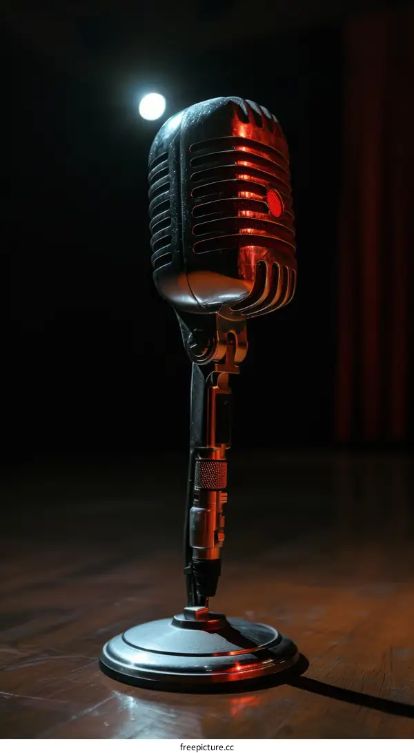 Retro microphone on stage with spotlight