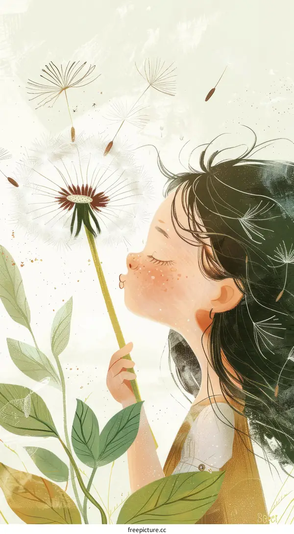 Little Girl Blowing Dandelion Seeds