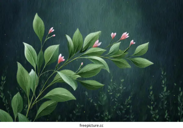 Floral Illustration of a Branch in a Dark Forest