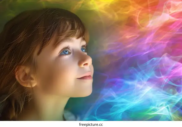 Little girl looking at colorful smoke