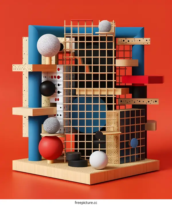 Abstract Geometric Shapes Composed of Wood and Metal