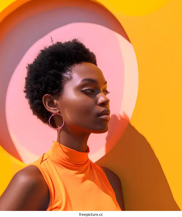 African American Woman Wearing Orange Top Against Colorful Wall