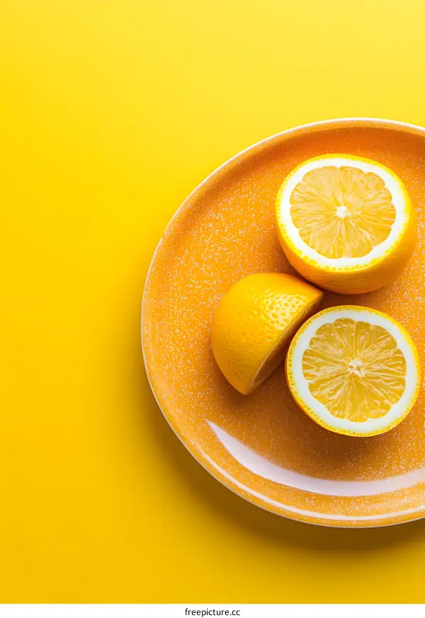 Fresh Yellow Lemon Slices on Yellow Background