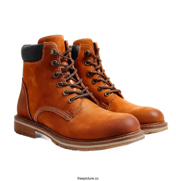 [Transparent Background PNG]Pair of Stylish Brown Leather Work Boots