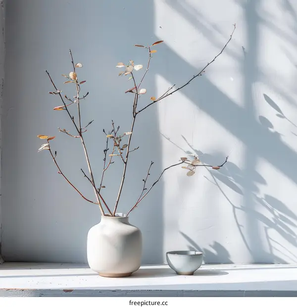 Still Life with Vase and Cup: A Minimalist Study of Light and Shadow