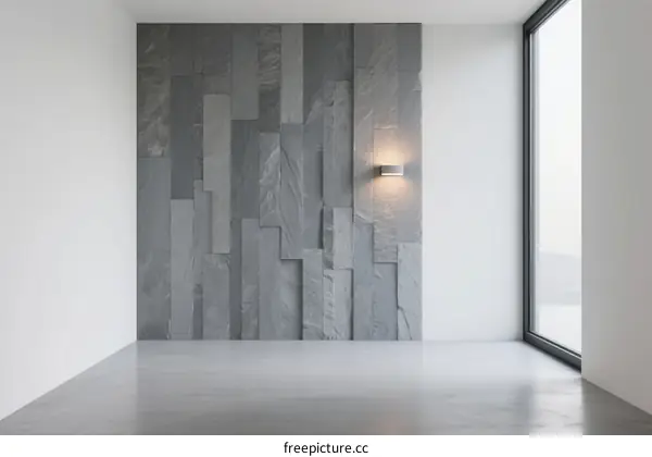 Minimalist Interior with Textured Gray Slate Accent Wall