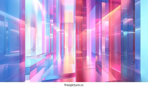 Abstract 3D Rendered Neon Colorful Glass Corridor
