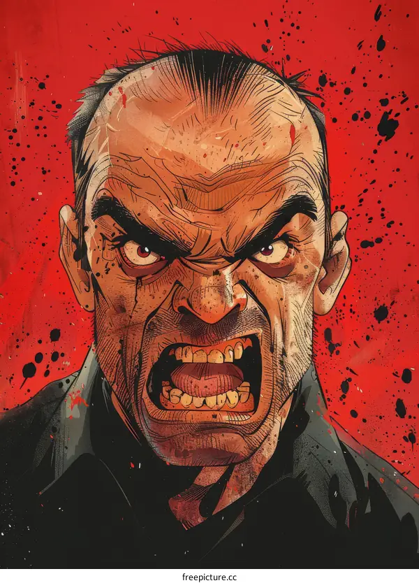 Illustration of a man screaming with red background