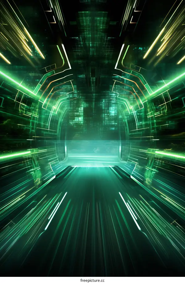 Green Glowing Technology Tunnel: Futuristic Perspective