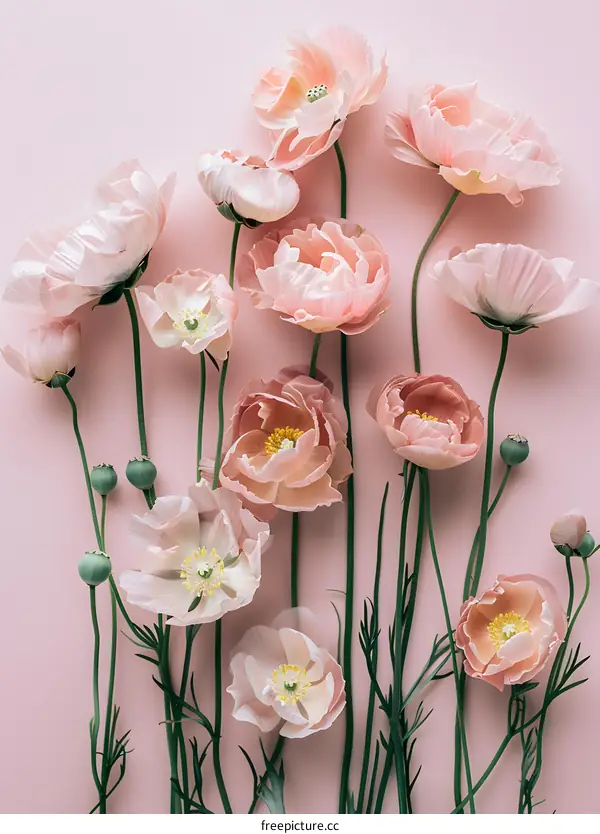 Pink Poppy Flowers on a Pink Background