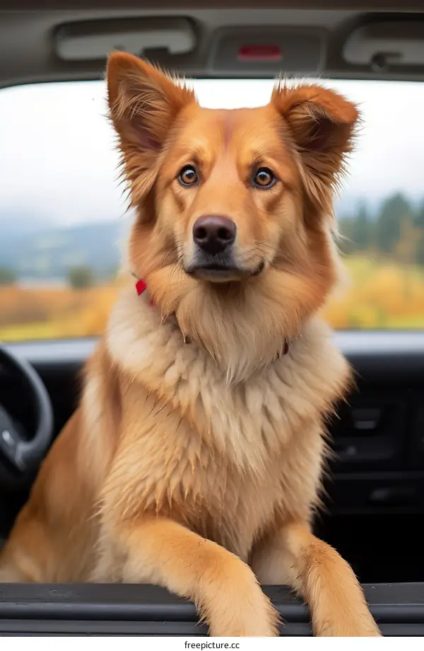 Golden Retriever Dog Looking Out Car Window