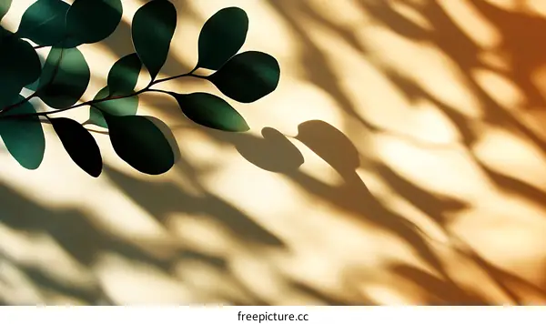 Elegant Eucalyptus Leaves Shadows on Pastel Background