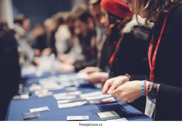 Conference Attendees Gathering Registration Materials