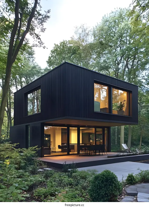 Modern Black Cabin in the Woods