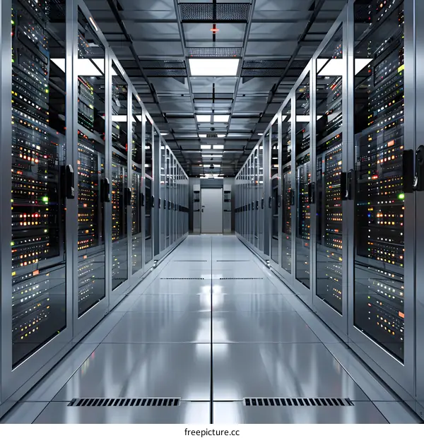 Server room with rows of server racks