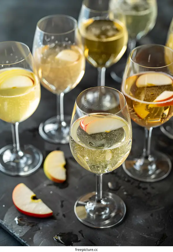 Sparkling Apple Cider Cocktail with Apple Slices