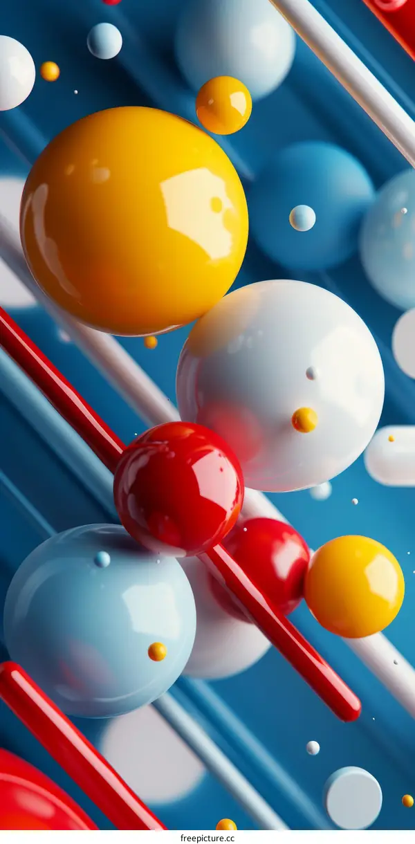 3D spheres and sticks in blue background