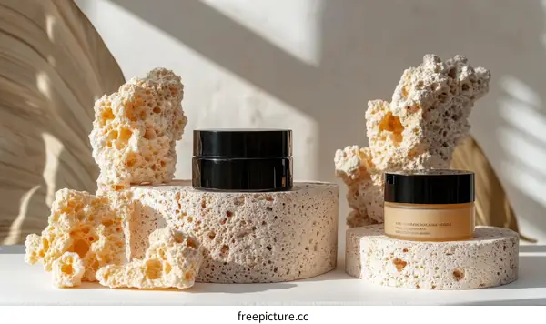 Elegant Skincare Display with Natural Elements