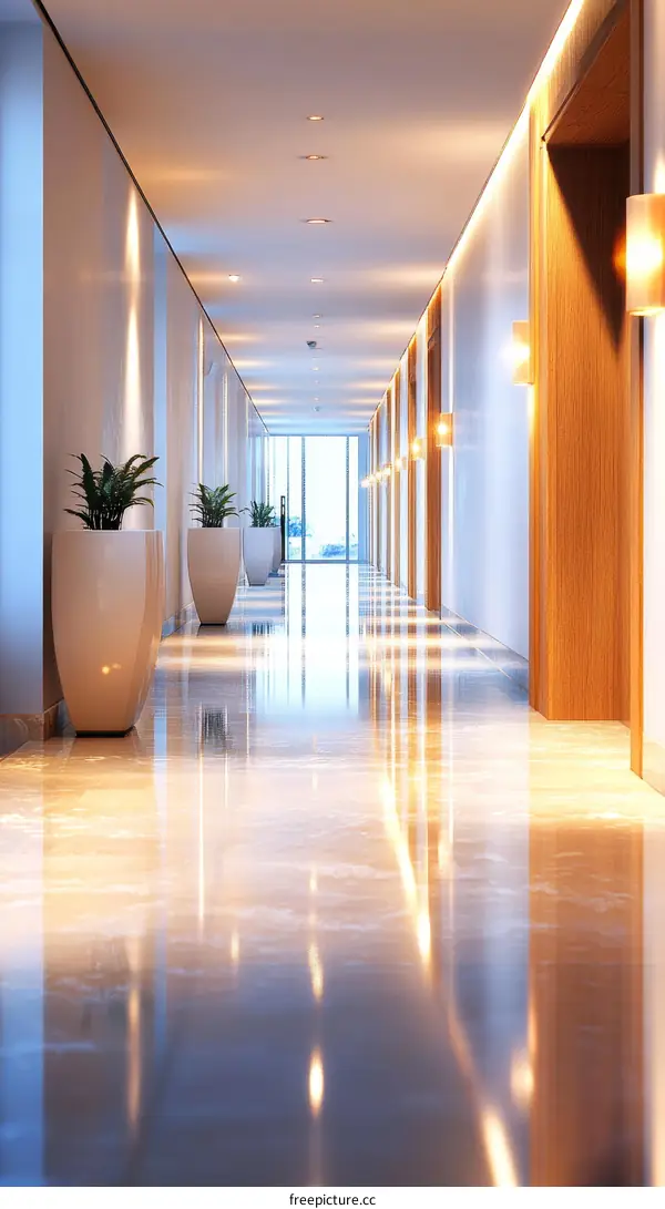 Modern Hotel Corridor with Polished Floors