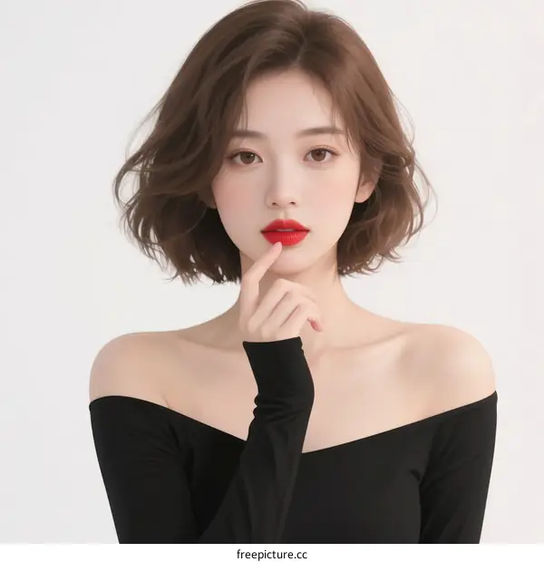 A Young Woman with Short Brown Hair and Red Lipstick