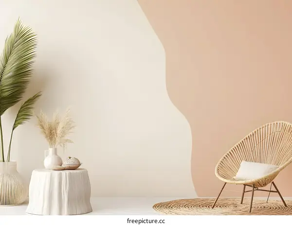 Minimalist Interior Design With Beige and White Walls and Palm Tree