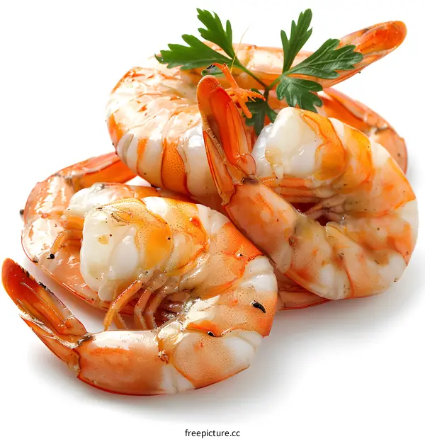 Four cooked shrimps