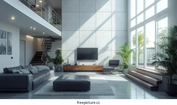 Modern Spacious Living Room Design with Large Windows