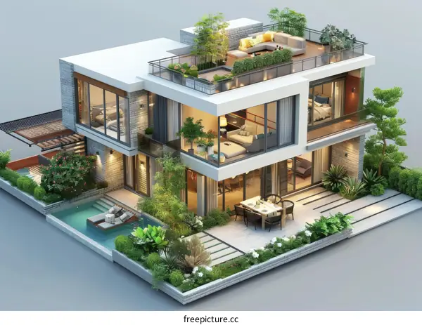 Modern Villa Exterior Design Illustration