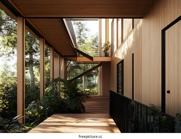 Modern Wooden House With Stairs and Natural Light