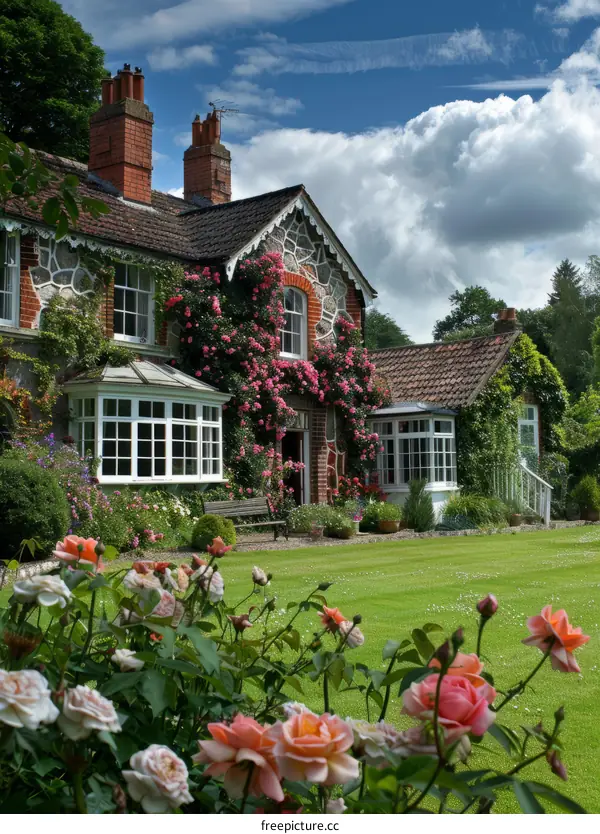 English country cottage with roses