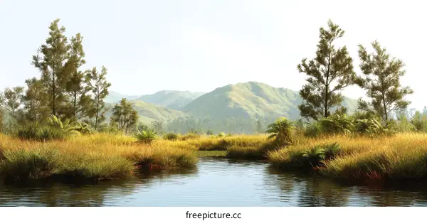 Tranquil Mountain Valley Landscape Illustration