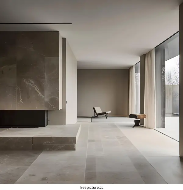 Modern Minimalist Living Room Interior Design With Stone Fireplace