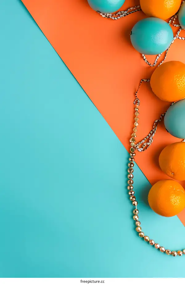 Orange Blue and Gold Beads on Blue and Orange Background