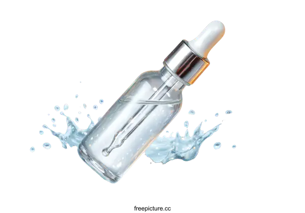 [Transparent Background PNG]Clear Glass Dropper Bottle with Water Splash Illustration