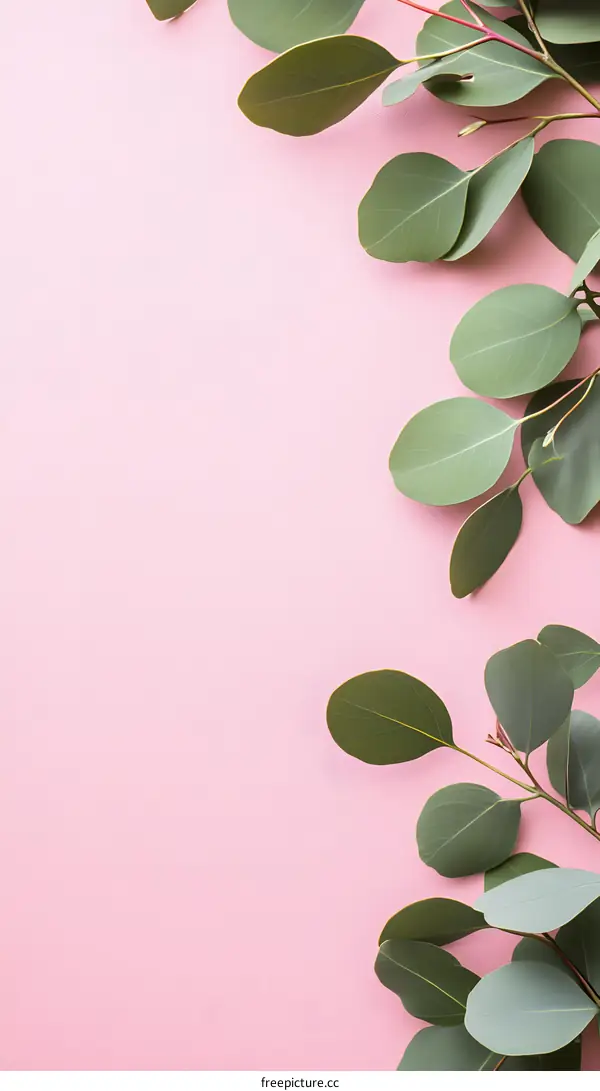 Green Leaves on a Pink Background
