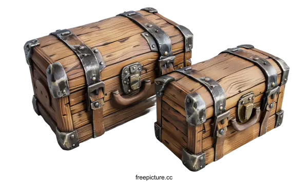 [Transparent Background PNG]Two Wooden Treasure Chests