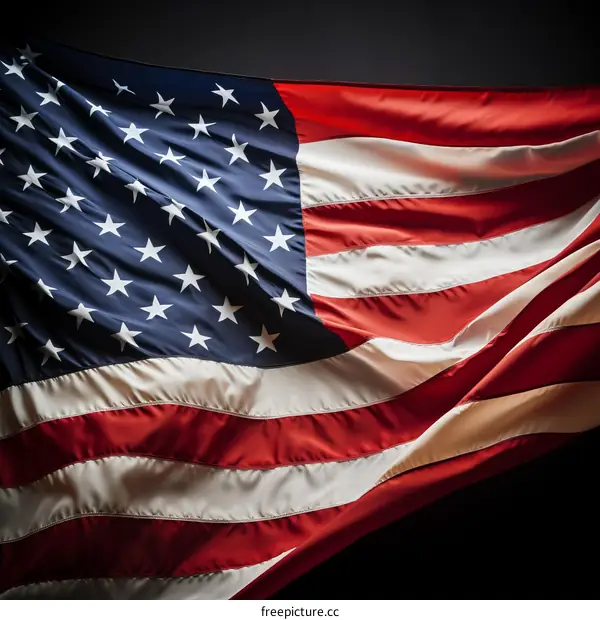 Waving American Flag Against Black Background