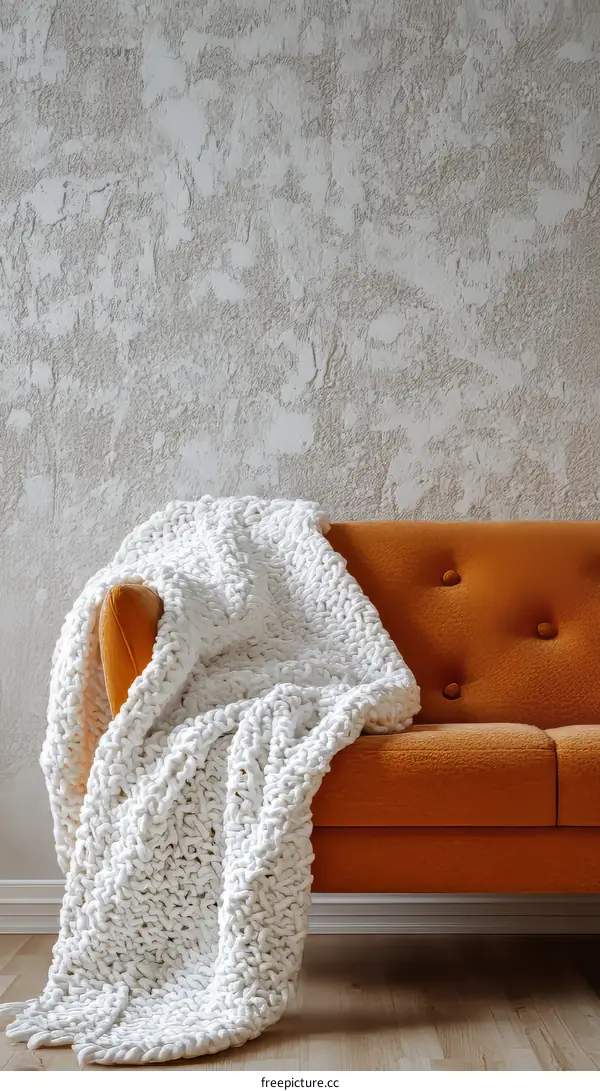 Cozy Knitted Throw on an Orange Sofa