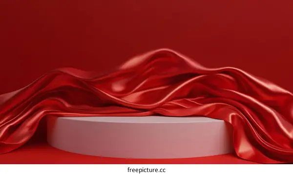 Red Satin Fabric Draped over a Cylinder Display Platform