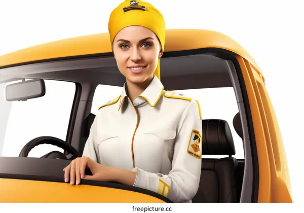 Portrait of a young smiling female taxi driver